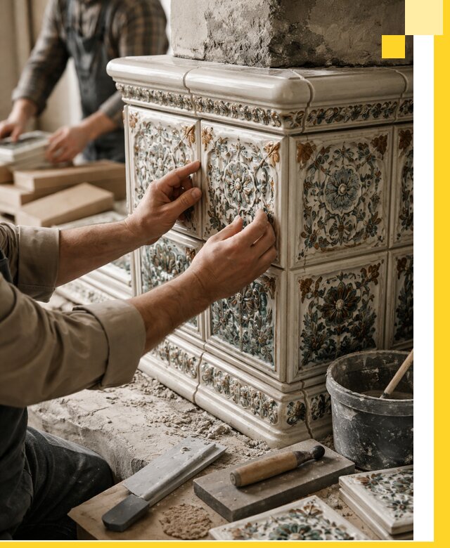 Изразцовые камины под ключ в Чайковском: проект и монтаж