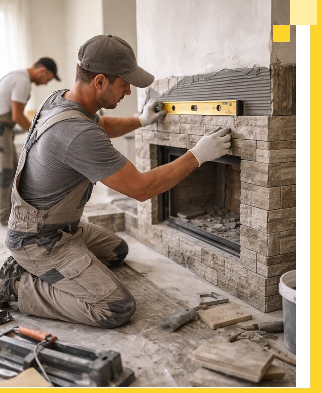 Облицовка каминов в Чайковском, монтаж и отделка натуральным камнем