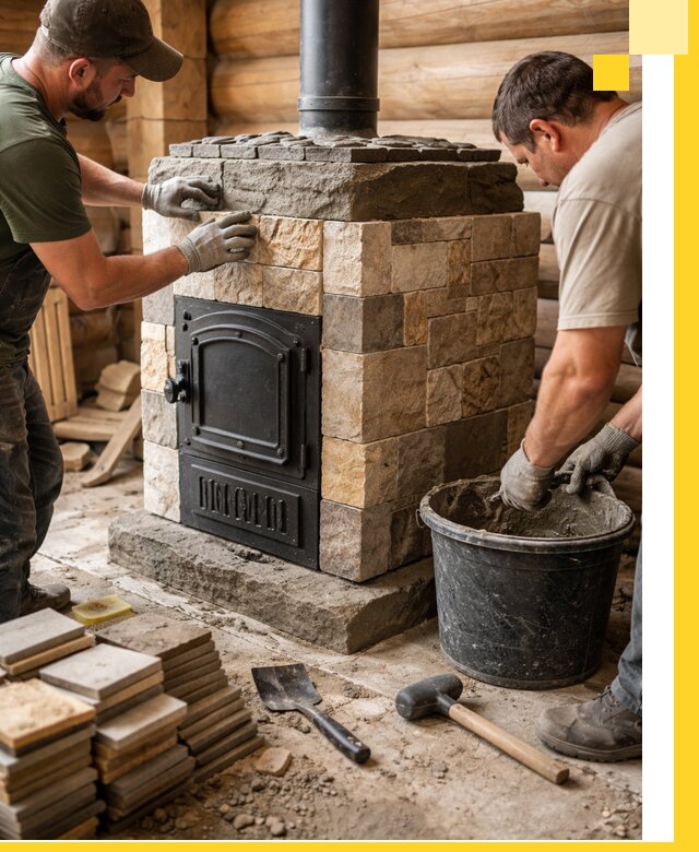 Облицовка банной печи под ключ в Чайковском: камень и плитка