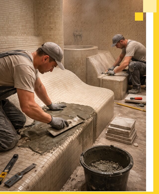 Лежаки для хамама под ключ в Чайковском, проект и монтаж