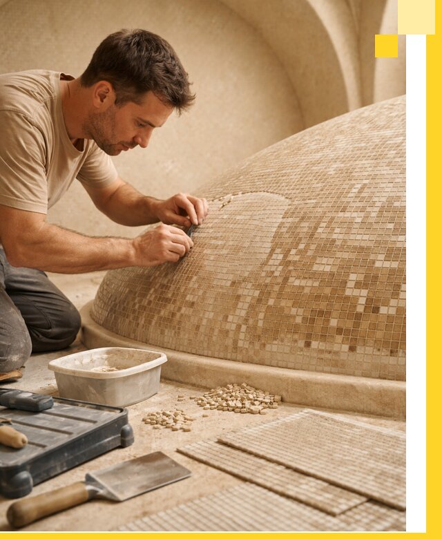 Профессиональная укладка мозаики для хамама под ключ в Чайковском