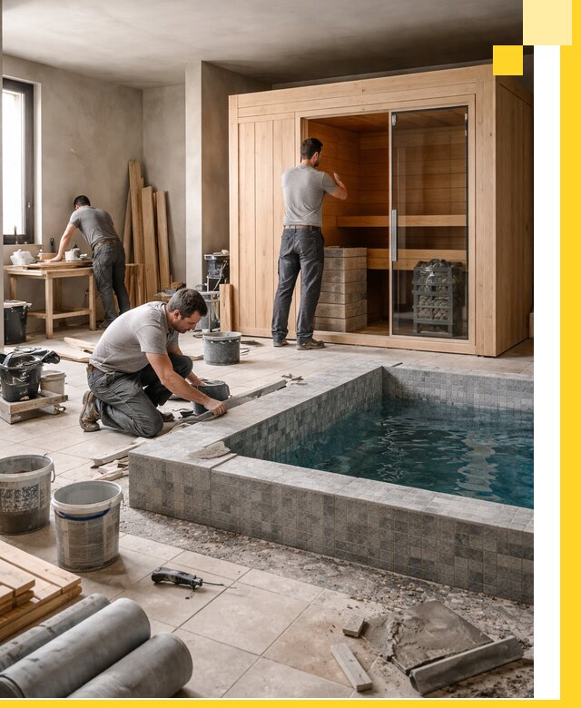 SPA зоны под ключ с бассейном сауной и печью в Чайковском